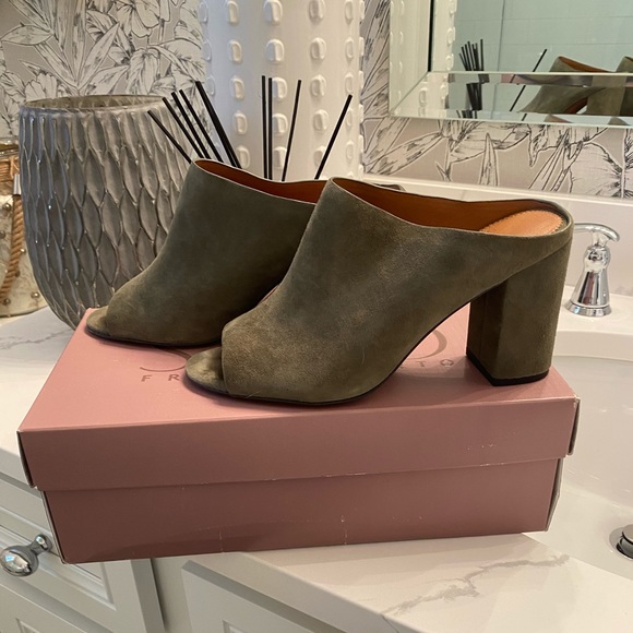 Franco Sarto Shoes - FRANCO SARTO OZZY OPEN TOE SLIP ON MULES- OLIVE